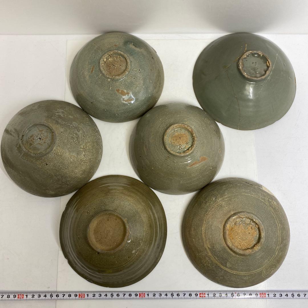 16世紀　高麗青磁　白泥象嵌鉢6点　トヒエ　東さ7-1227☆2F