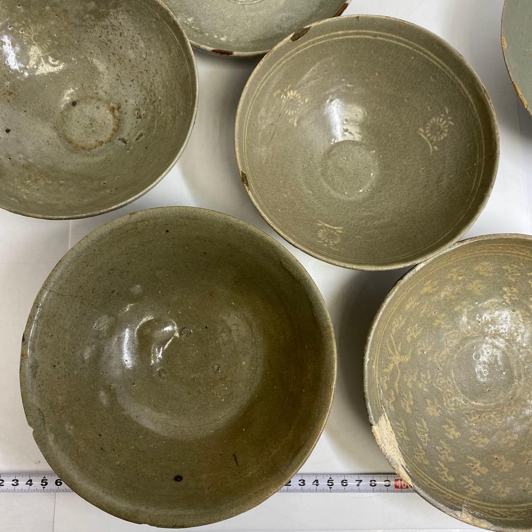 16世紀　高麗青磁　白泥象嵌鉢6点　トヒエ　東さ7-1227☆2F