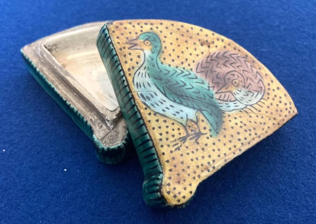 九谷焼 香合 香道具 仏具 古道具：時代物 骨董 扇形 花鳥画 角福