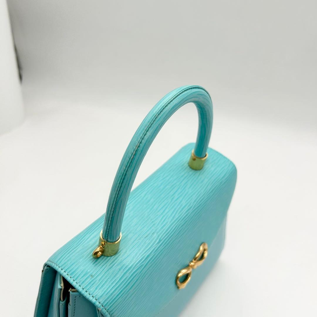 美品&入手困難　ハナエモリ　ショルダーバッグ　2way　レザー　ブルー　リボン