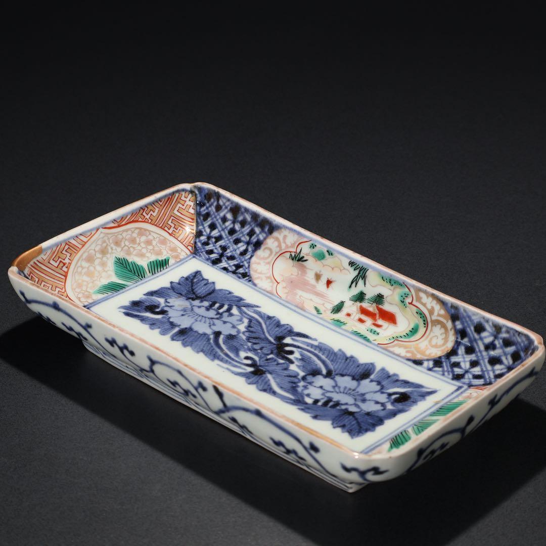 伊万里金襴手　花文長皿　骨董　古伊万里　R0229w2ダB