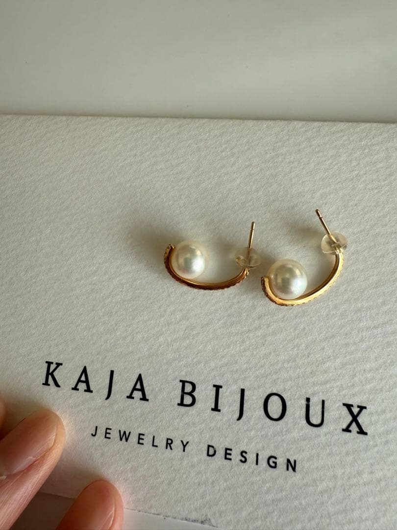 カジャビジュー　イエローゴールドダイヤパールピアス