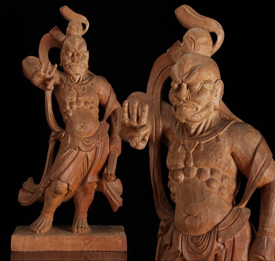 大型 木彫 仁王像 阿形 金剛力士像 59cm 仏像 一刀彫 仏教美術 古美術品