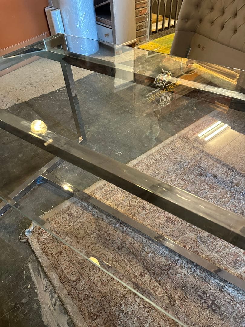 【東京都内23区配送無料】240cm ガラステーブル　事務　デザイナーズ　机