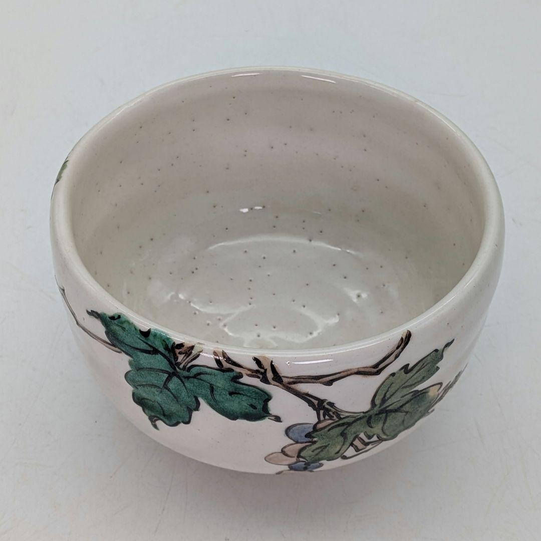 力石俊二 色絵葡萄文茶盌 共箱栞 益子焼 抹茶碗 抹茶茶碗 茶道具 茶器 食器