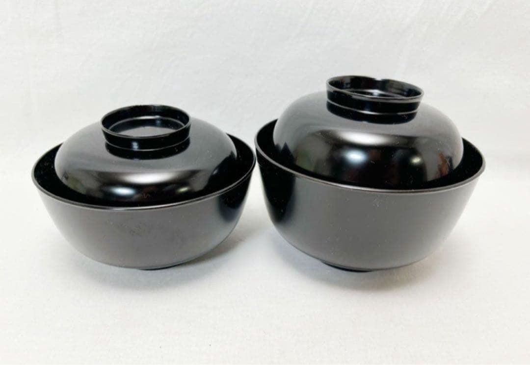 未使用 懐石道具 木製黒真塗 四つ椀 小丸椀 5客揃 元箱