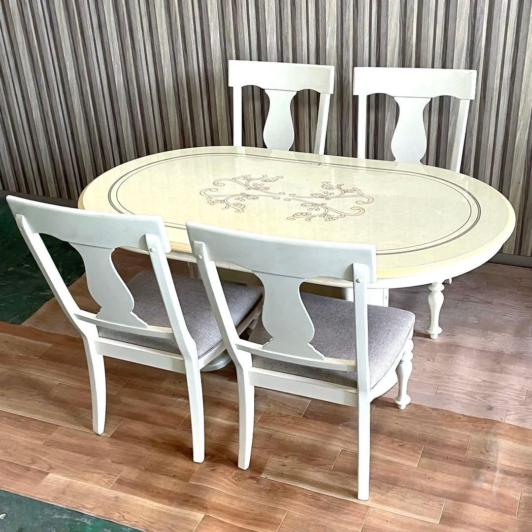 【イタリア家具風】ダイニングテーブルセット 4人掛け オーバル型 サルタレッリ風