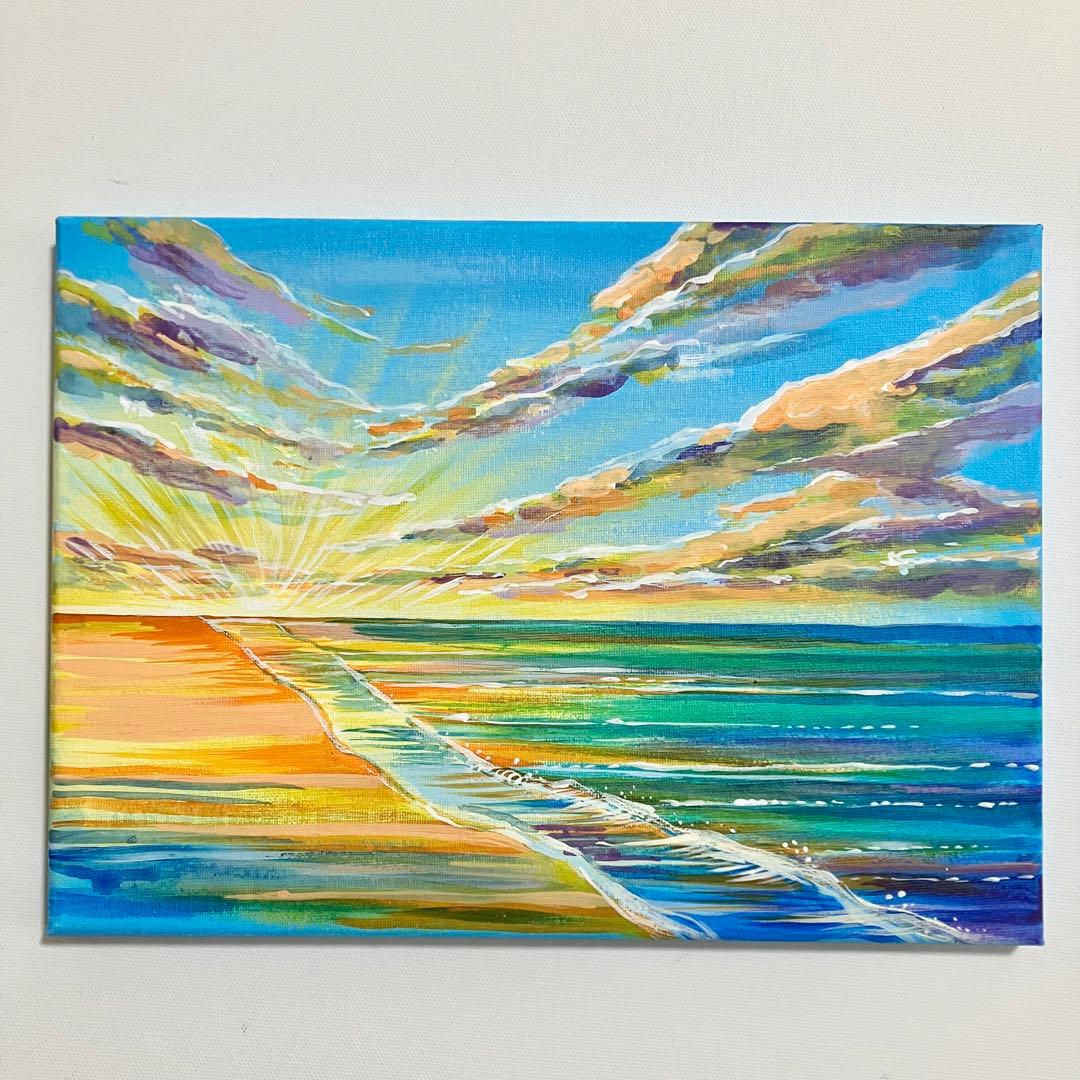 sunrise＊4号キャンバス　絵画　原画　風景画　海　空　朝日　沖縄　ハワイ