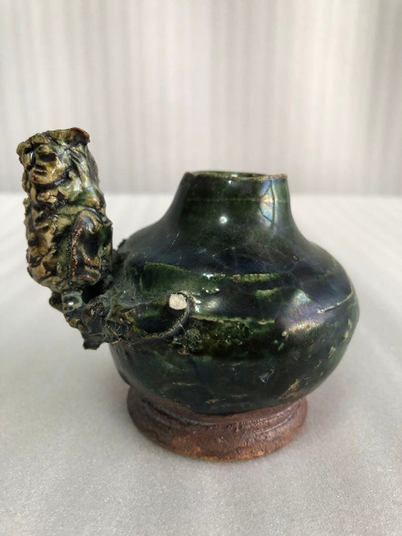 フクロウ 古織部焼 古美術 工芸品 花器 高さ約8cm 置物 インテリア