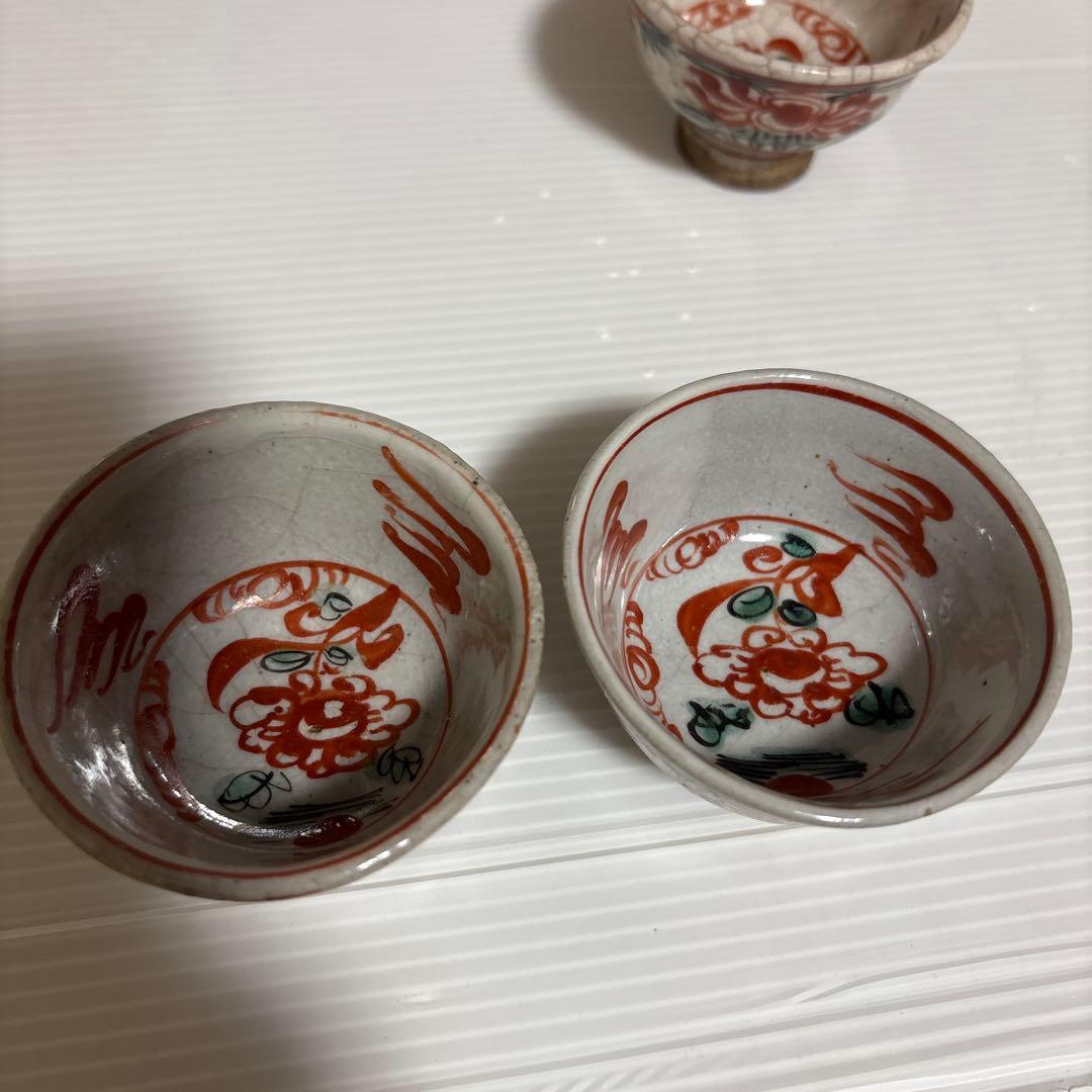 京焼 尾形周平造 赤絵煎茶碗 六個 骨董品