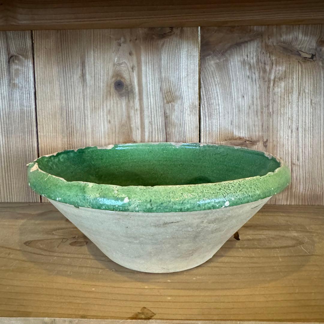 フランス 19世紀 緑釉片口ボウル 鉢 アンティーク 民藝 古道具 ビンテージ