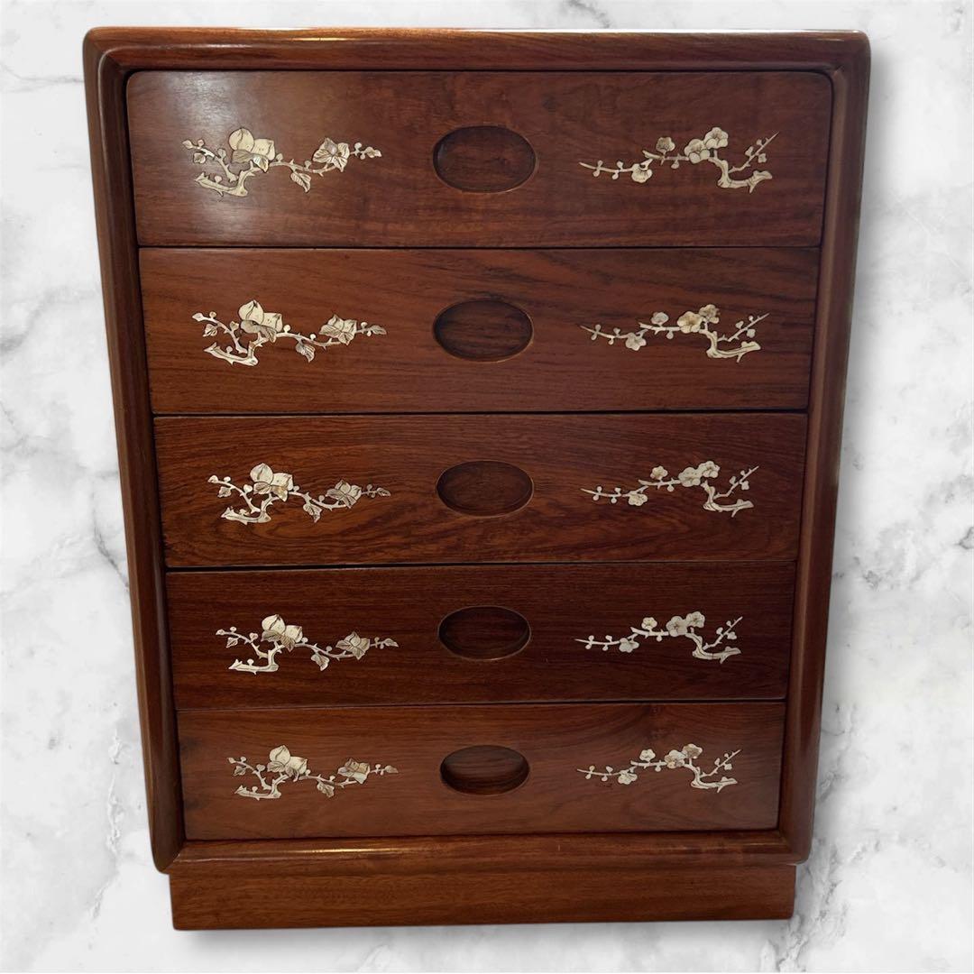 骨董品 螺鈿細工 チェスト タンス 五段チェスト 小物収納 木製 引き出し 螺鈿