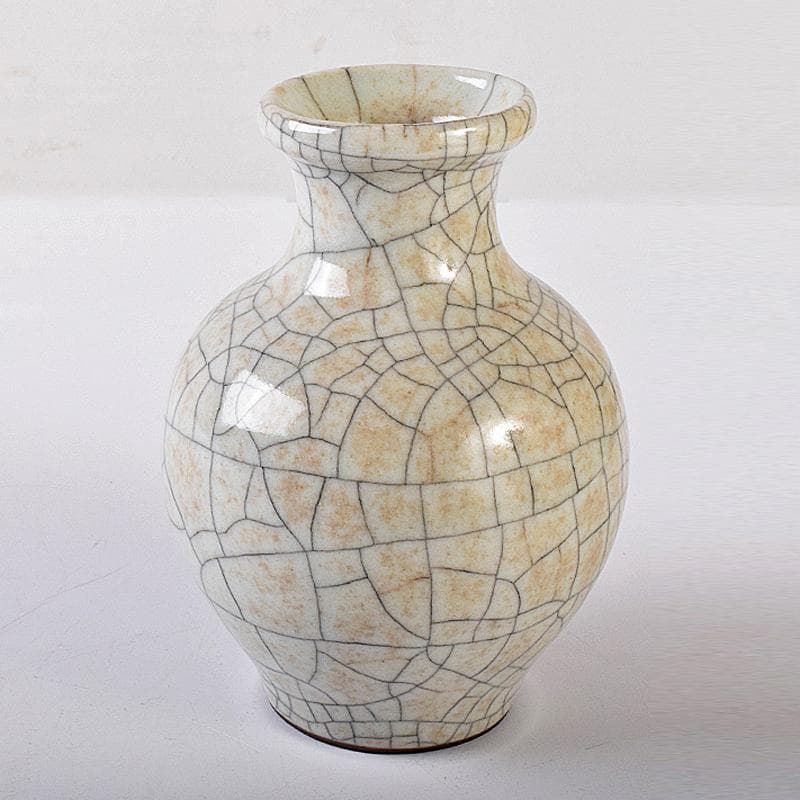 中国　大明成化年製　哥窯　白磁　金糸鉄線　氷裂文瓶　M　R7931E