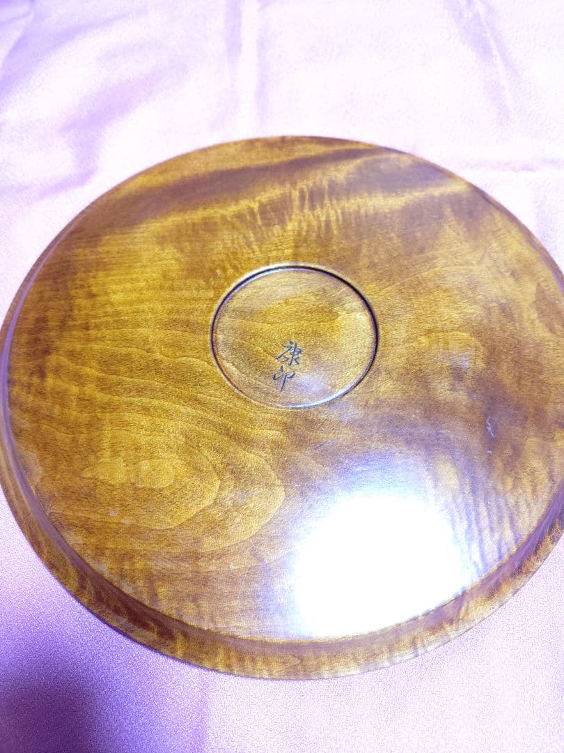 讃岐 盆 柿の木 漆 彩色 黄金楠木 彫刻 在銘 アンティーク 工芸品 置物