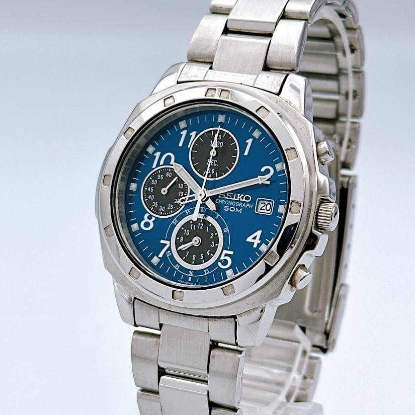 セイコー 7T92-0CA0 クロノグラフ メンズ腕時計 ブルー 海外モデル