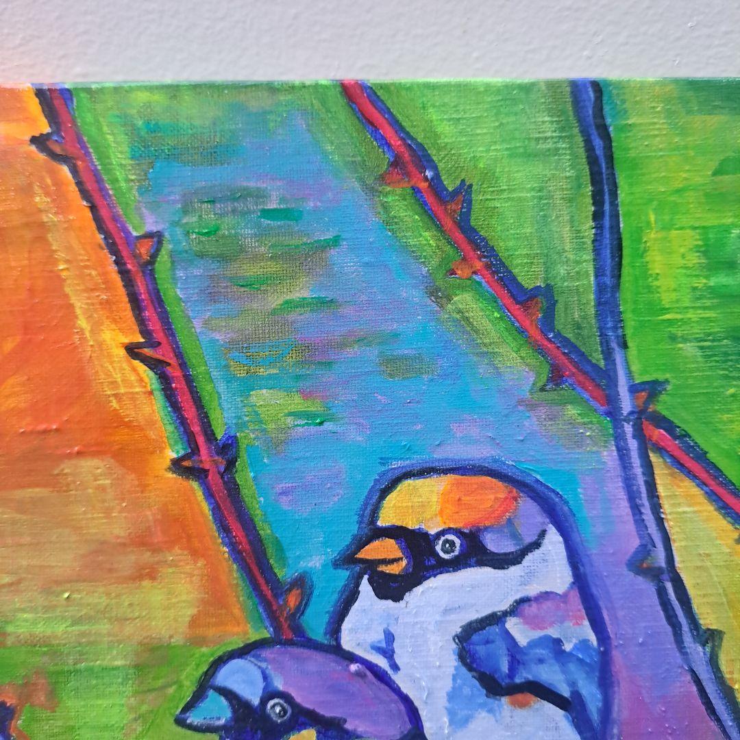 キャンバス油絵　専用　芽吹きとすずめたち