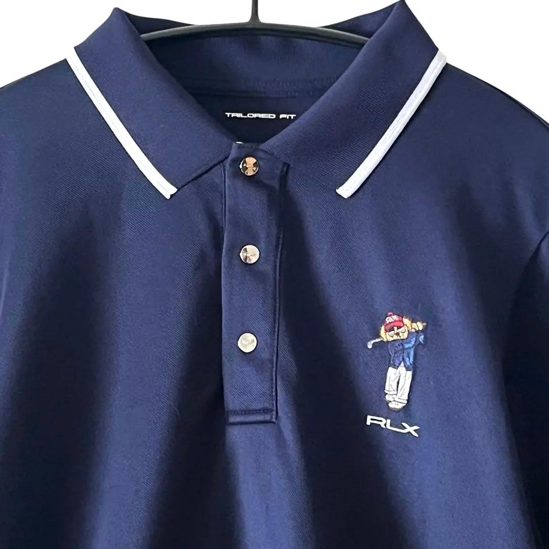 【美品】ラルフローレン RLX 長袖ポロシャツ ポロベア 刺繍 M 紺
