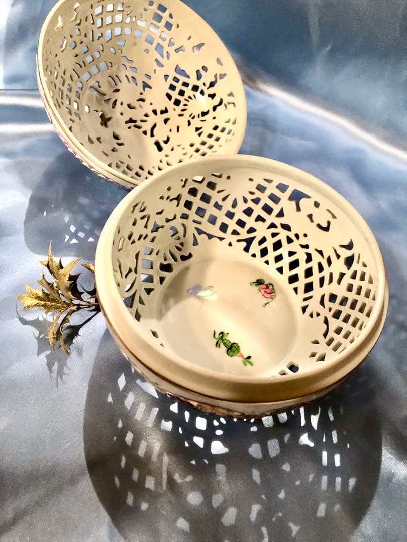 ヘレンド★特大透かしボンボニエール ★希少★17.5cm☆アンティーク金彩♪値下