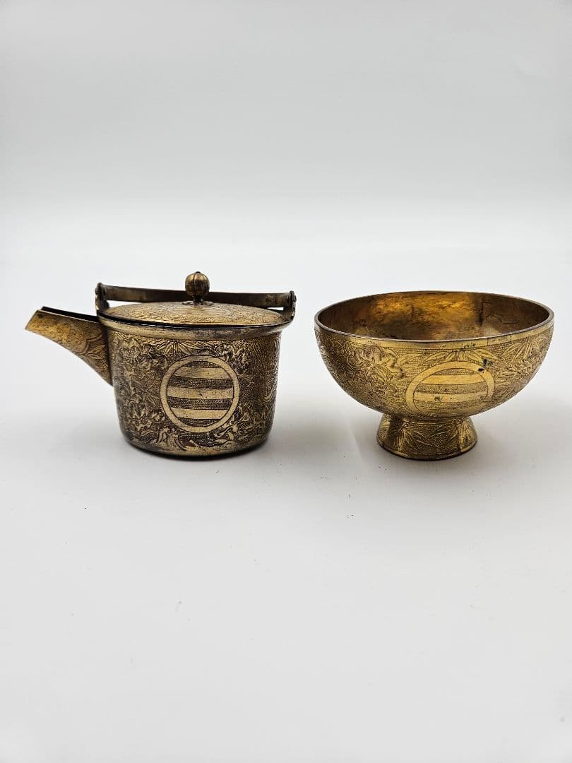 吉川家伝来 大名婚礼調度品 金銅化粧道具2点 江戸時代 吉川家家紋 大珍品