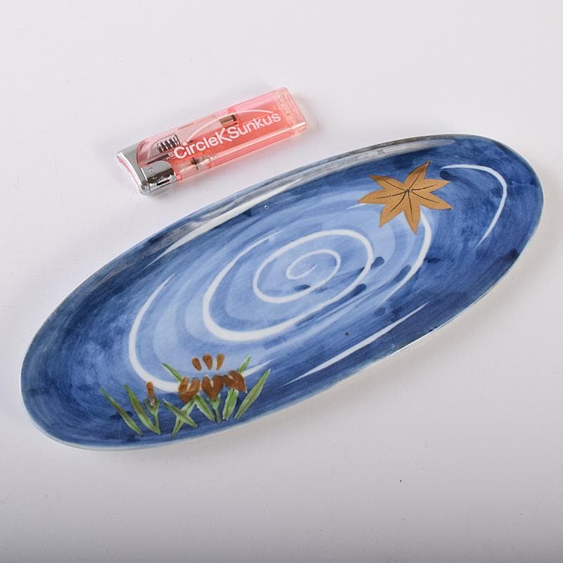 肥前有田焼　泉寿堂謹製　染錦　紅葉菖蒲文　楕円皿　十客　共箱　M　R8139B