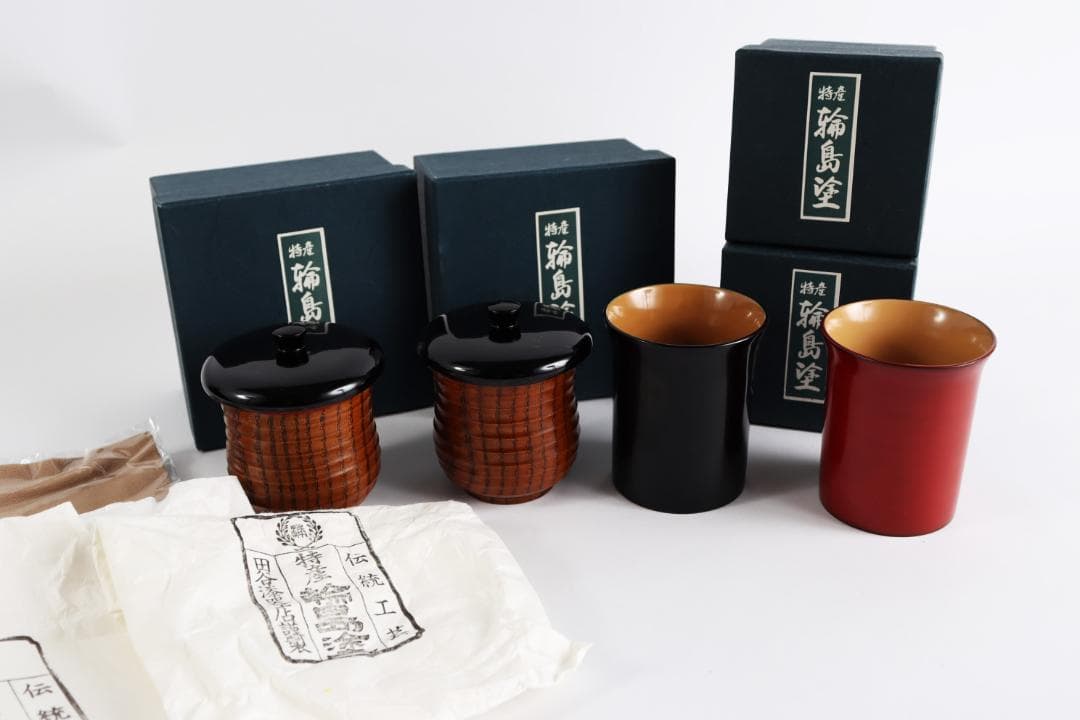 輪島塗 伝統工芸 田谷漆器 湯呑 蓋付湯呑 4客