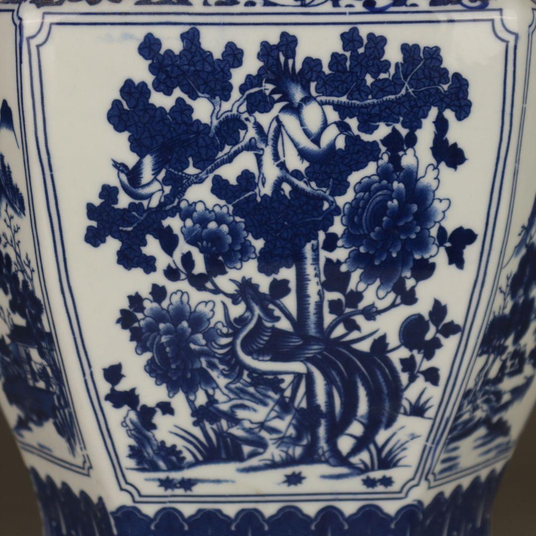 清乾隆青花人物花鳥六方賞瓶 景徳鎮 陶磁器 装飾品 現代工芸品 美術品 置物