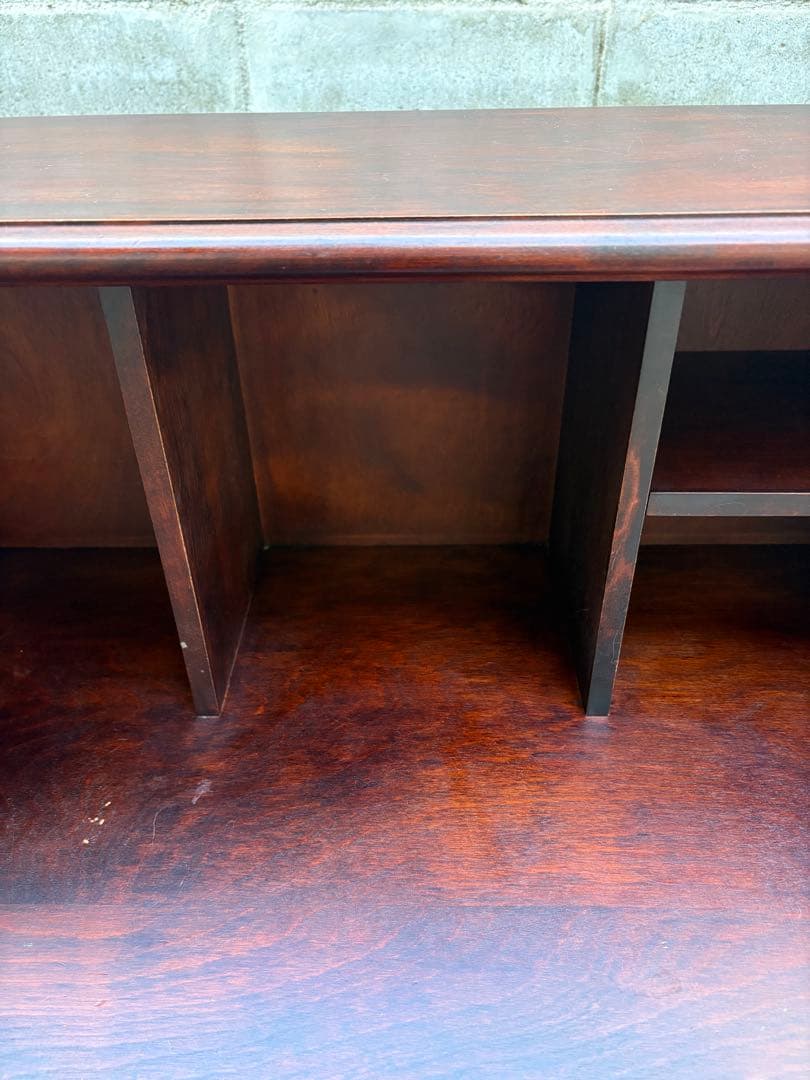 【長野松本民芸家具】天然木ライティングビューロー ダークブラウン　デスクチェスト