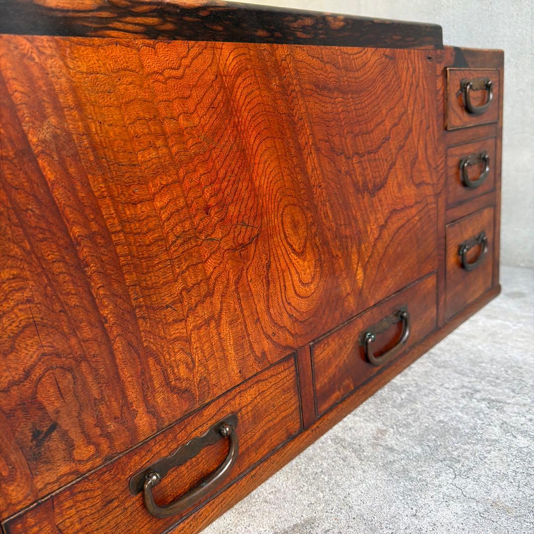 当時物　関東火鉢 欅 長火鉢　欅　黒柿　猫板　時代家具　アンティーク