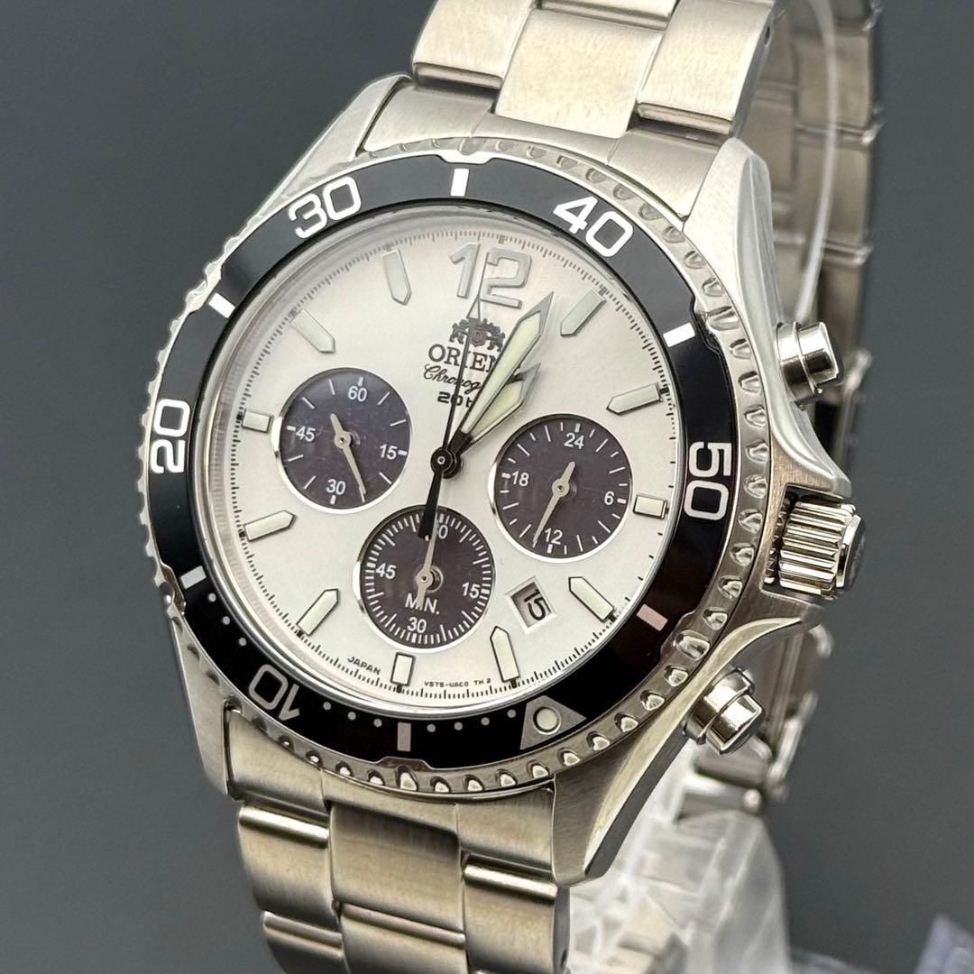 極美品/稼働品✨オリエント マコ 腕時計 クロノグラフ 防水 ソーラー メンズ