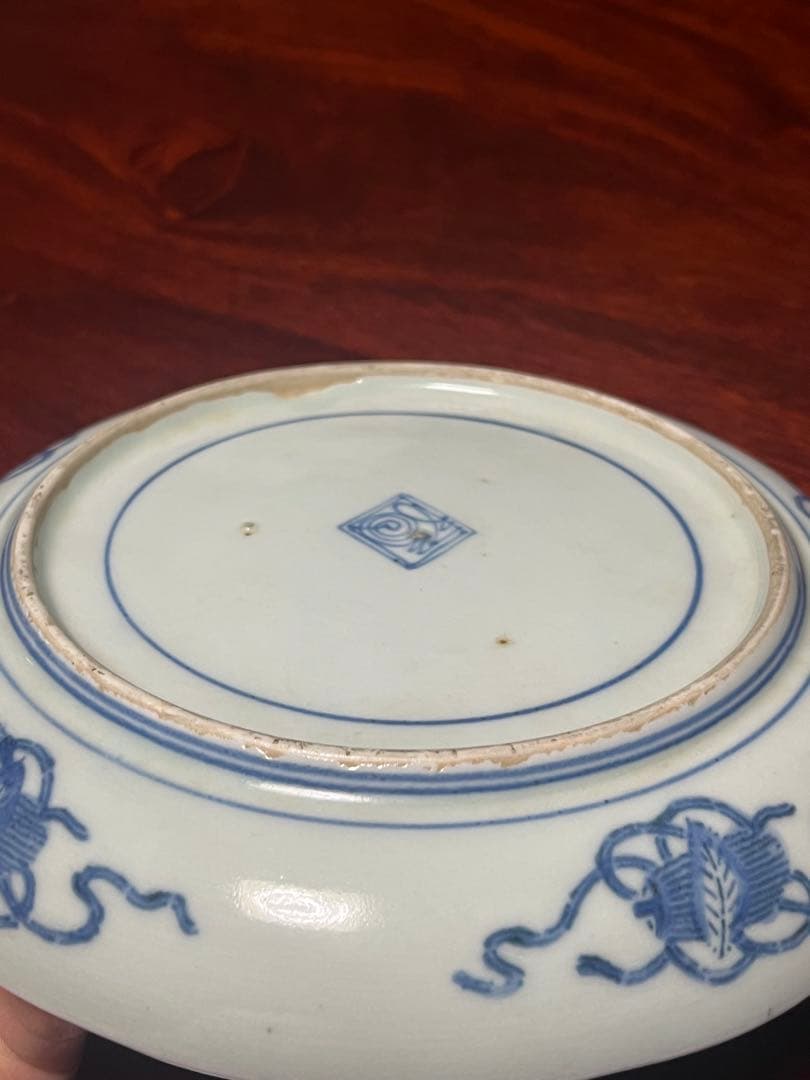 古伊万里　印判　無傷完品　中皿　紙刷　柿右衛門　渦福　角福　藍九谷　江戸中期