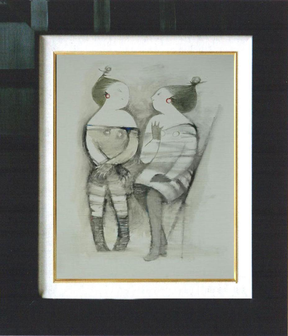 油絵 菅家令子 絵 絵画 インテリア 額付(黒) F6-081712 人物 女性