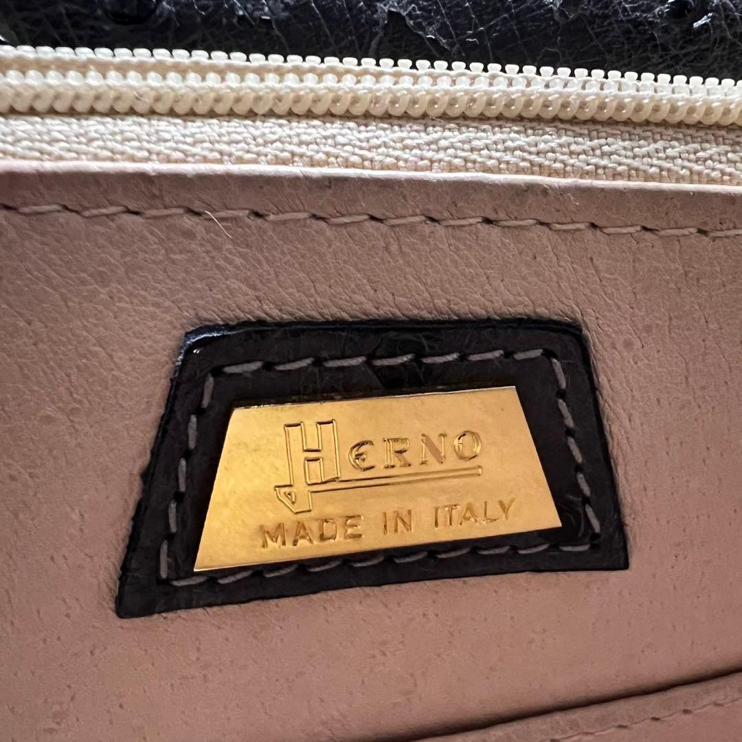 【美品】HERNO Italy製/オーストリッチ/ターンロック/ハンドバッグ
