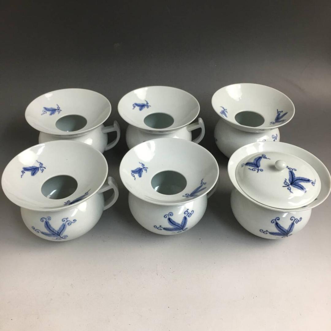 珍品 京焼 平安 六峰 古染 松唐草図 嗽器 六客 染付 カップ まとめて