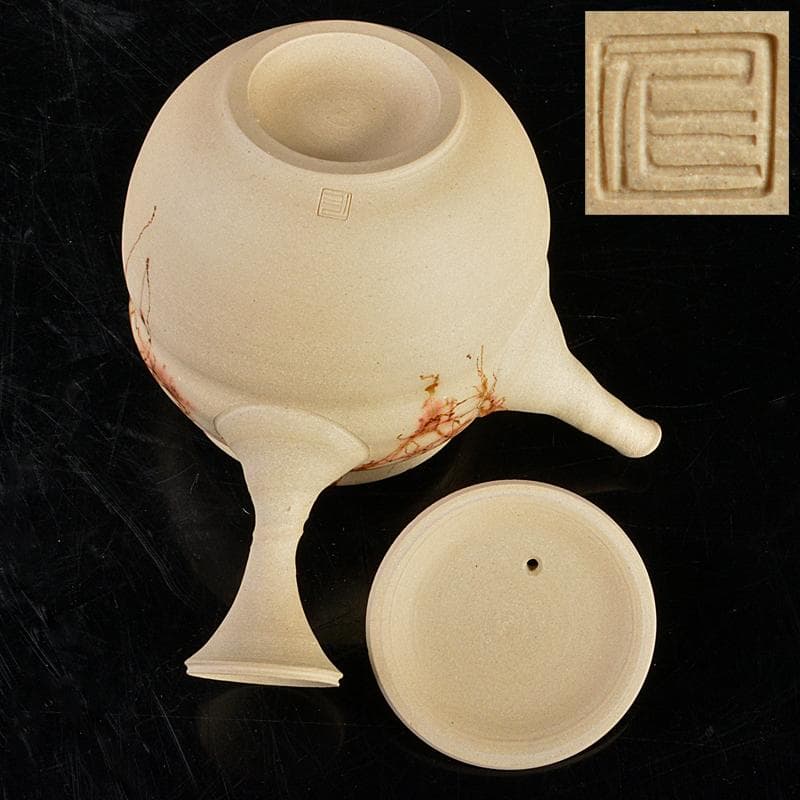 煎茶道具　常滑焼　谷川仁作　白泥藻掛　茶器　急須　茶碗　共箱　D　R5730