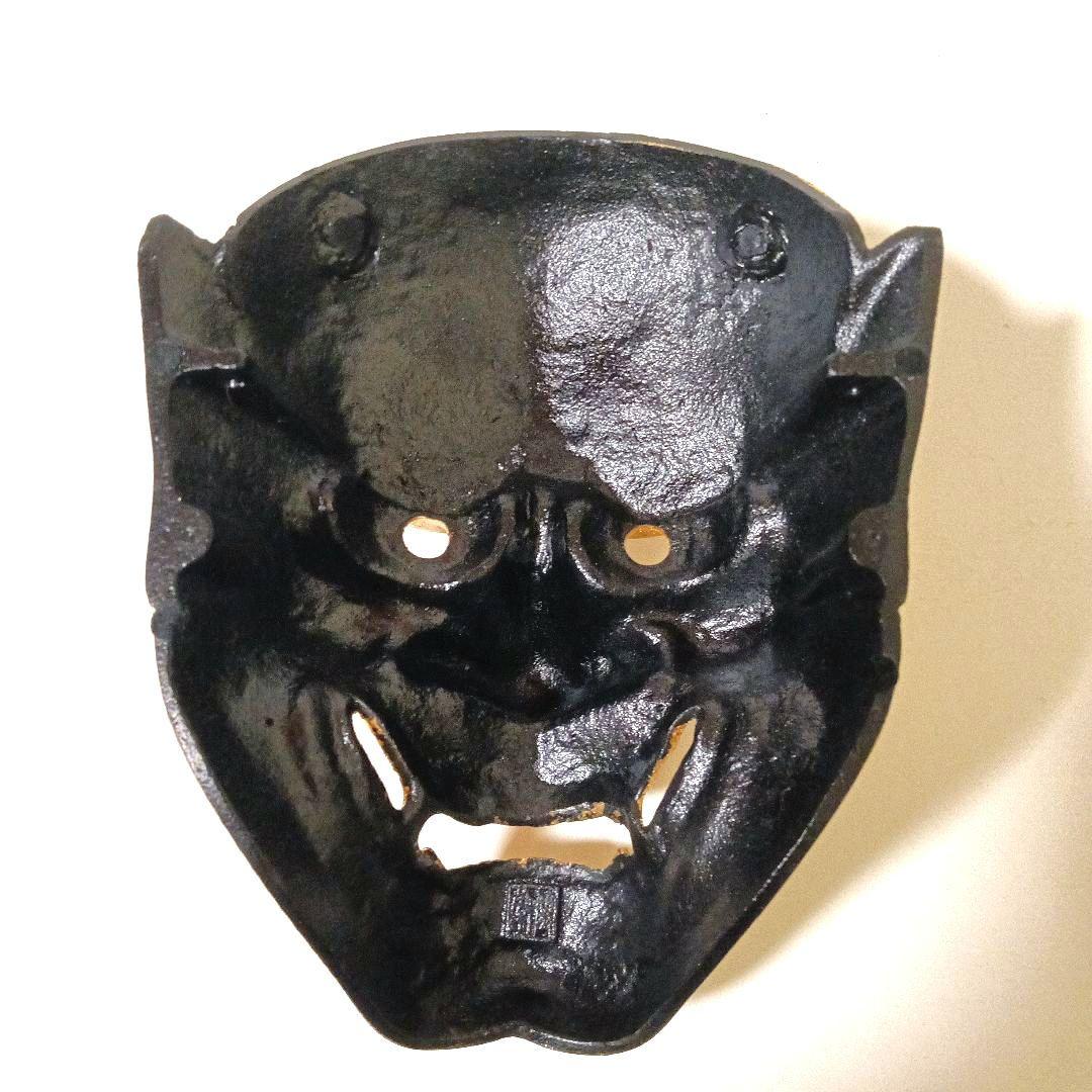 希少 黄金 般若面 金属製 ゴールド 銘有り 780g 壁掛け オブジェ