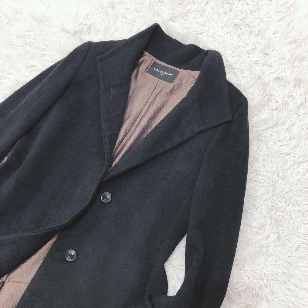 【極美品】ユナイテッドアローズ アンゴラ混 ロングコート ブラック サイズ40