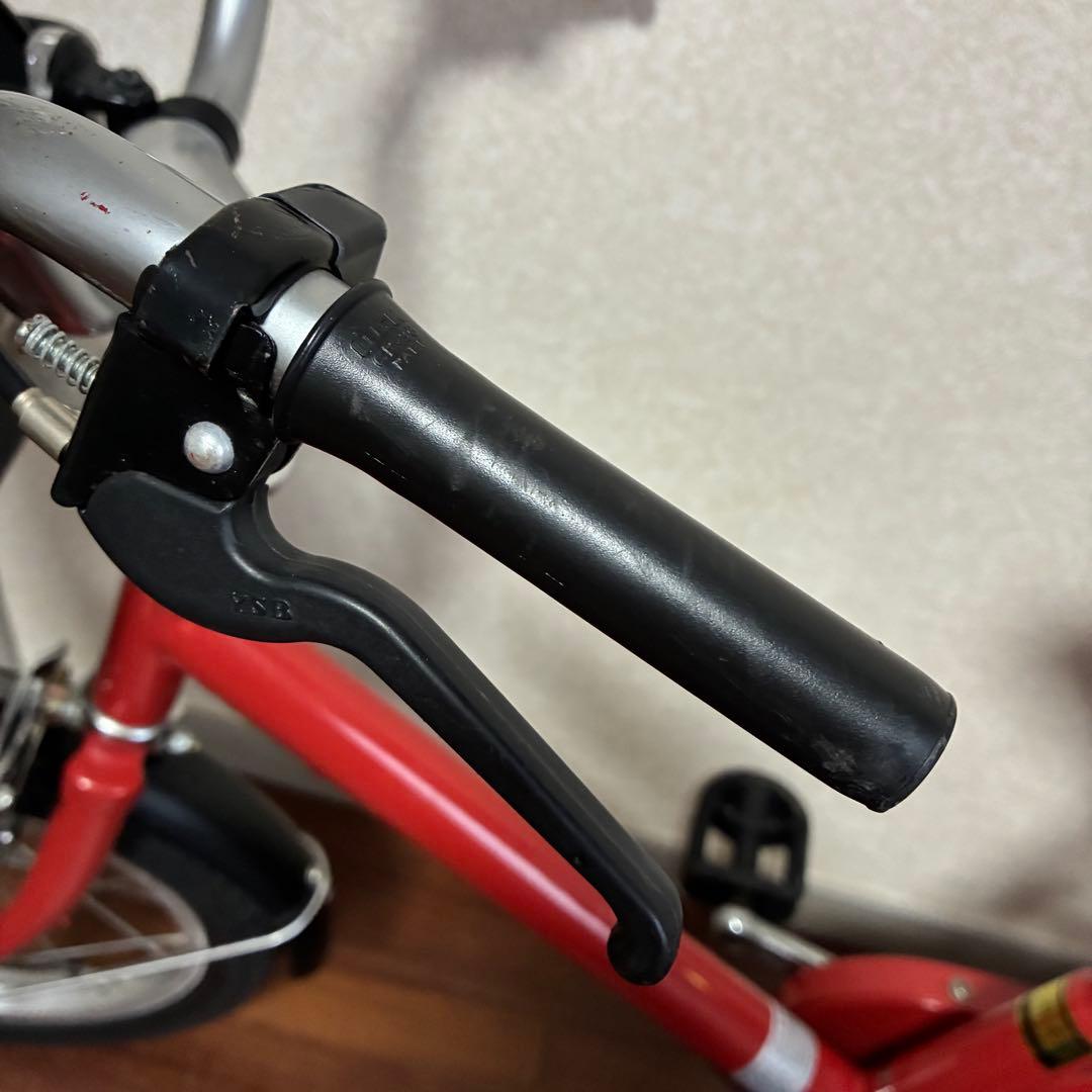 無印良品 16型幼児こども自転車 レッド 押し棒補助輪付 赤 子供用舵取り自転車