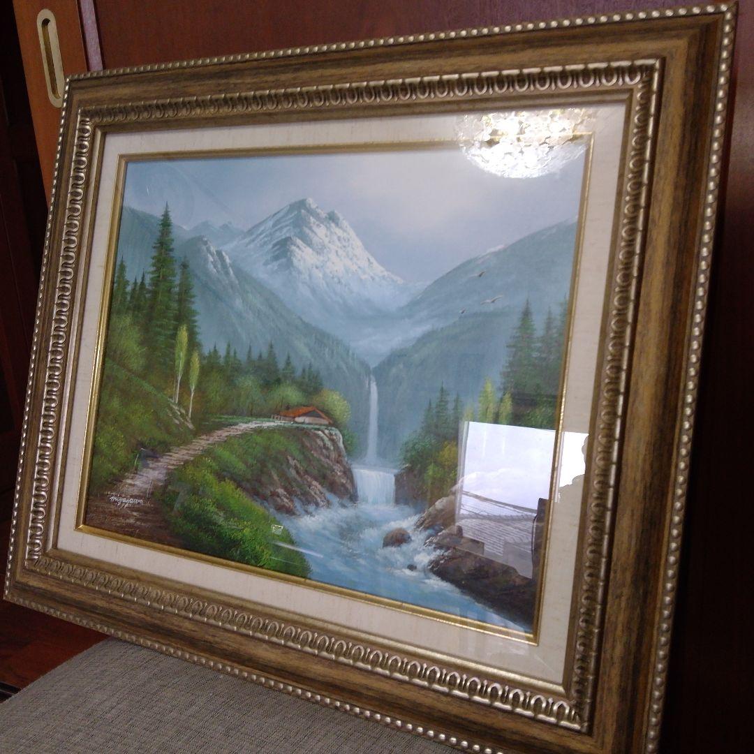【美品】風景画　油彩画　 アルプス山脈　滝　作者サイン入り　オーダー一点物