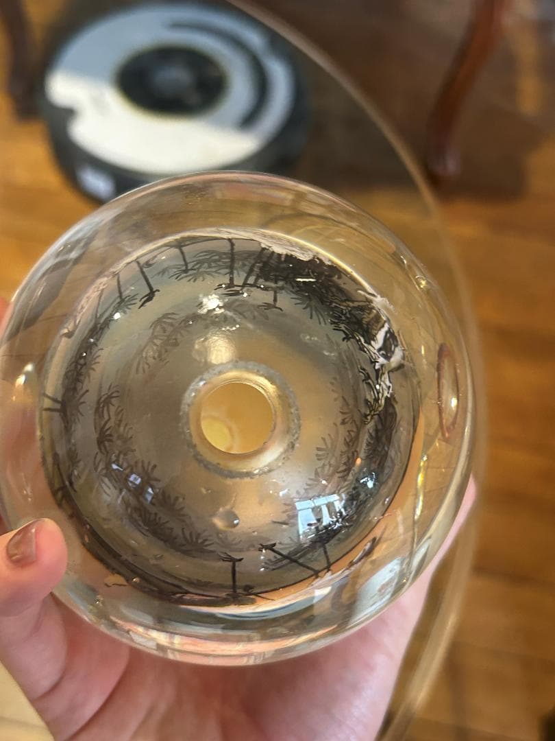 【中古品】内画水晶玉 ガラス玉 鶴