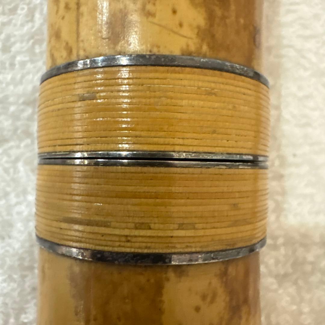 尺八　竹治刻印2箇所　銀三線　竹製　琴古流　約48、5㎝