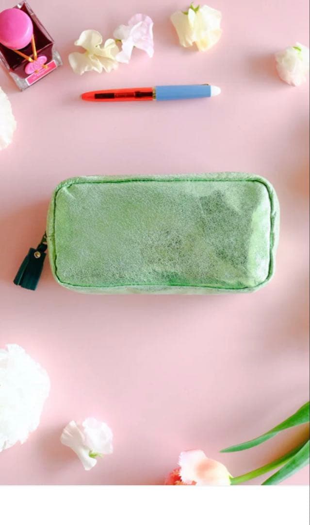 ペチカペンケースPETTICKA本革ラメmememeペンケース　ラメグリーン