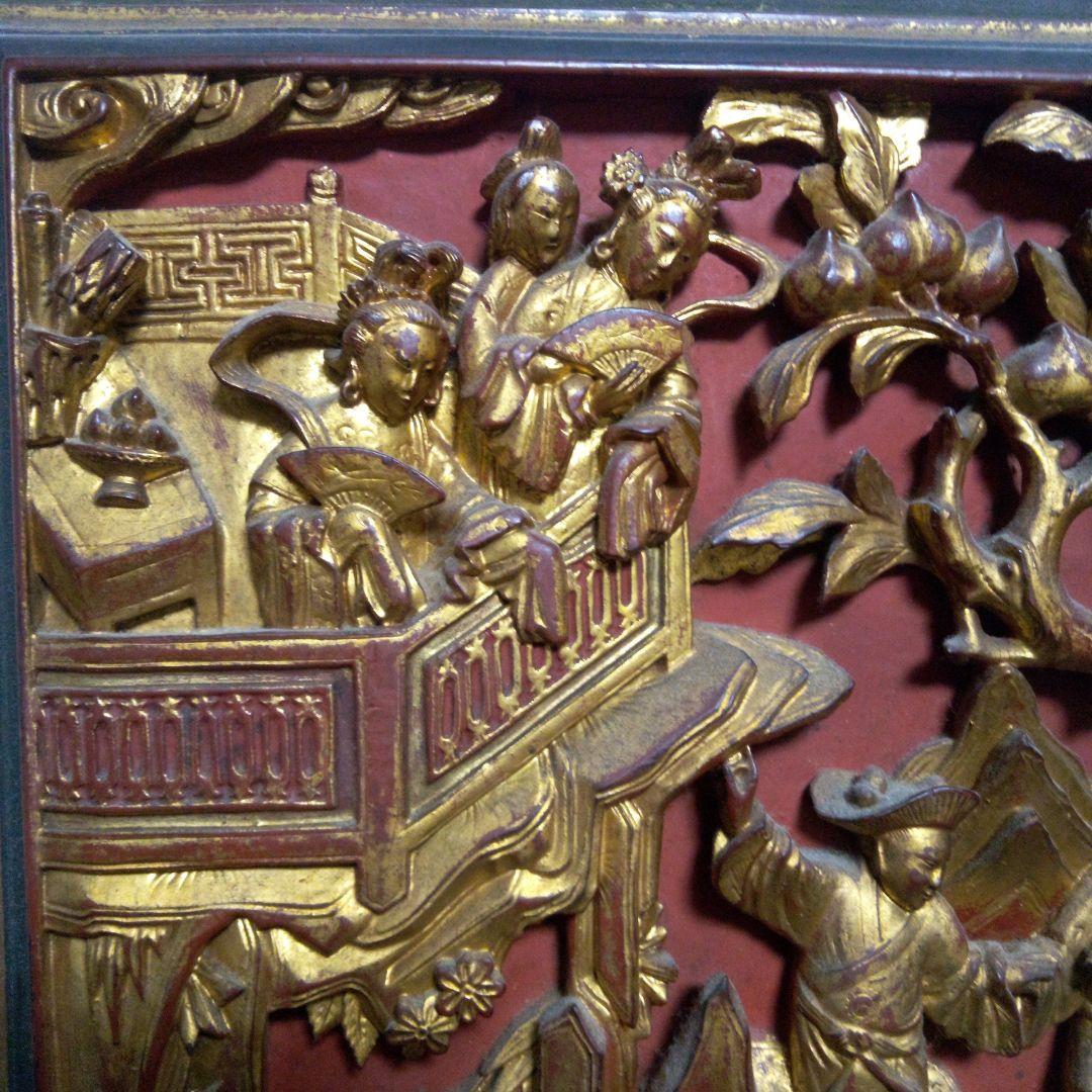 中国　浮き彫り　木彫