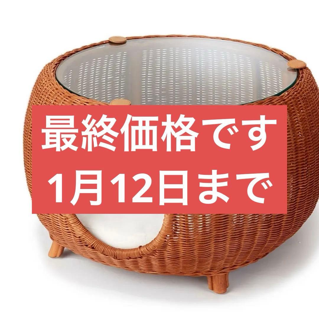 ウィッカー製キャットハウス ガラス天板付き