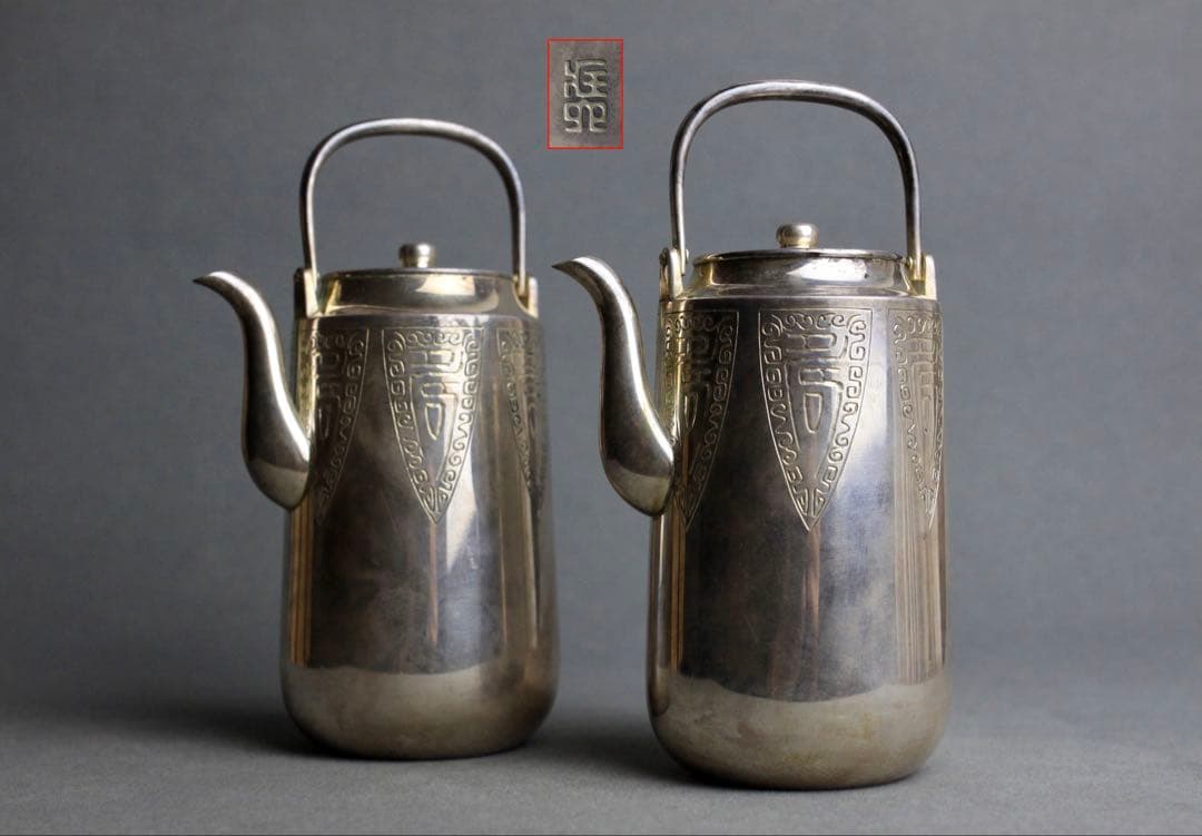 三世　秦蔵六　蔵六　純銀七壽酒注　一双　純銀　急須　水注　共箱付き　本物保証