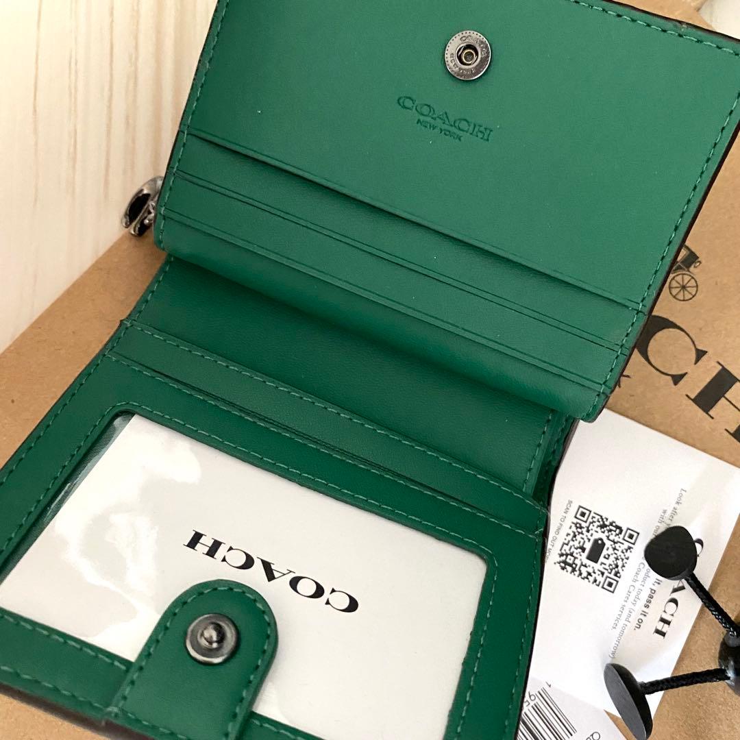 限定品 新品 COACH コーチ 折り財布 花柄 グリーン 二つ折り財布