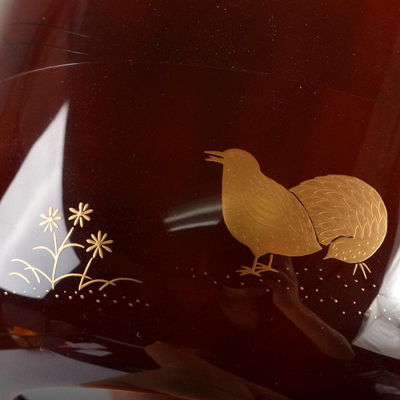 茶道具　山中塗　中村宗悦作　井伊宗観好　尾花に鶉蒔絵　平棗　共箱　V　R6409