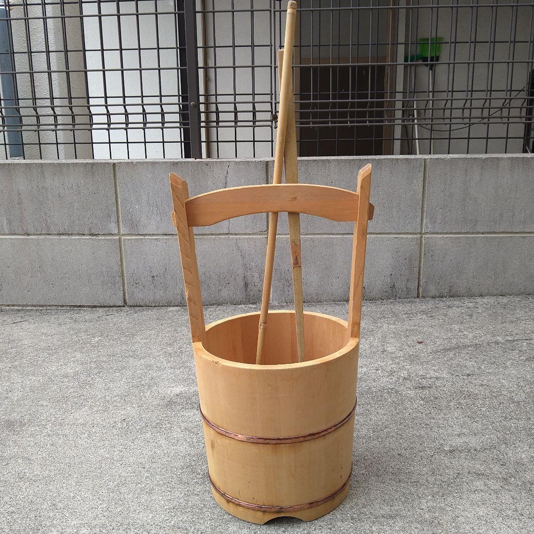 木製水屋道具　手桶　竹製ひしゃく　墓参り用桶　手桶セット　木製手桶　お墓参り