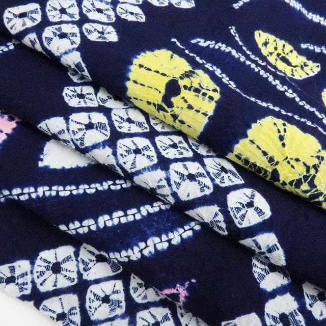 Y3195◆美品 有松鳴海絞り 綿 背当て付 手縫い 毬 高級浴衣 洗える夏着物