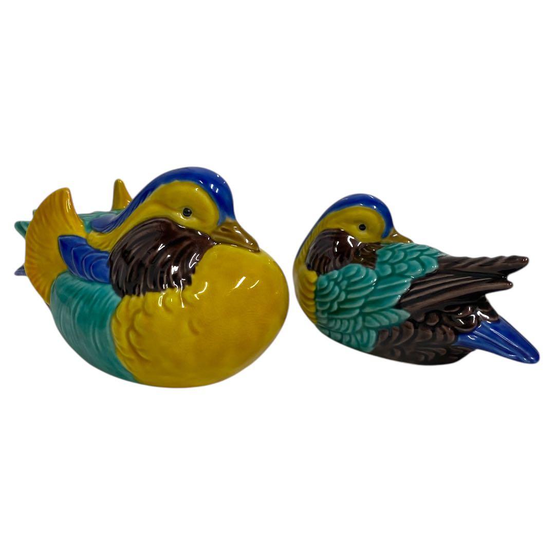 未使用品　九谷焼　木田弘之造　色釉　鴛鴦　オシドリ　おしどり　置物　25カ111