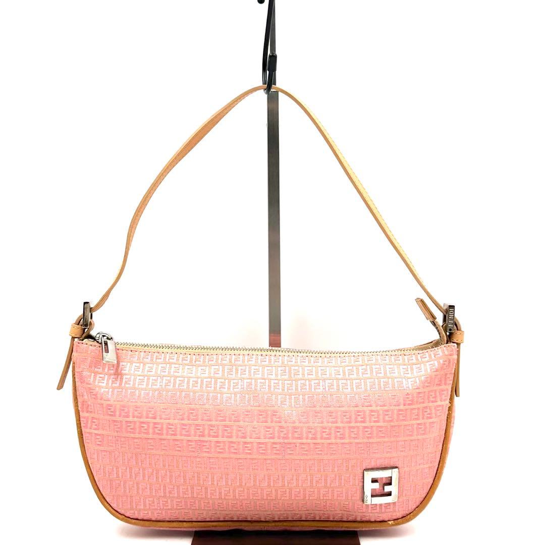 《美品》FENDI ズッキーノ FF金具 ミニハンドバッグ アクセサリーポーチ